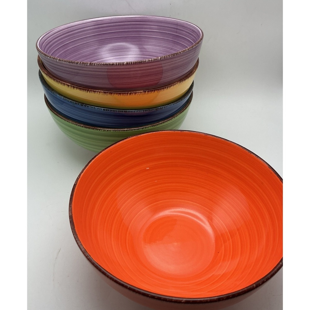 Vancasso Bonita Cereal Bowls Set of 5 Multicolor Spiral Stonware 6"Ceramic Soup
